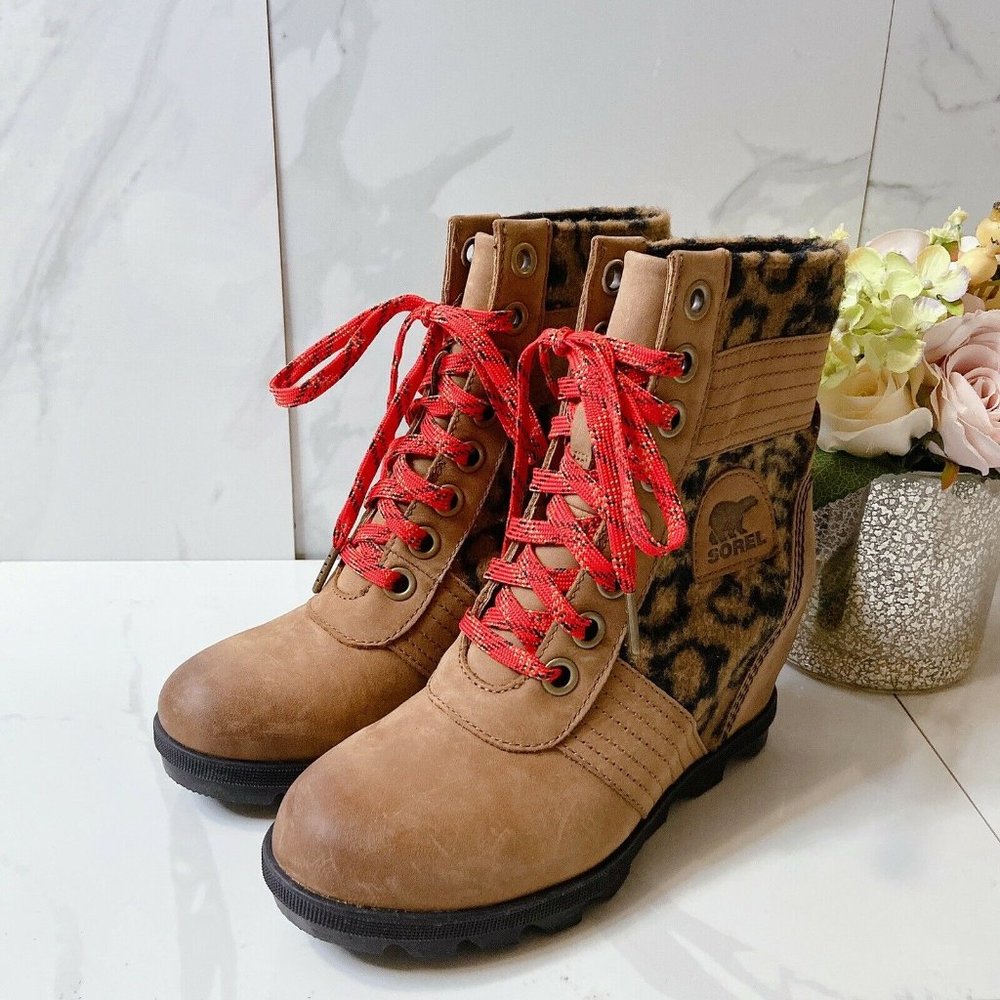 Sorel Lexie Faux Fur Paneled Wedge Combat Boots 6 - Picture 4 of 8